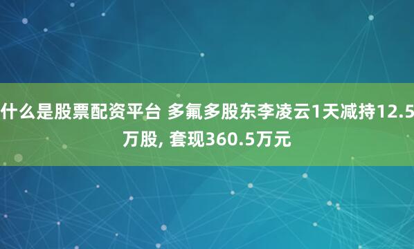 什么是股票配资平台 多氟多股东李凌云1天减持12.5万股, 套现360.5万元